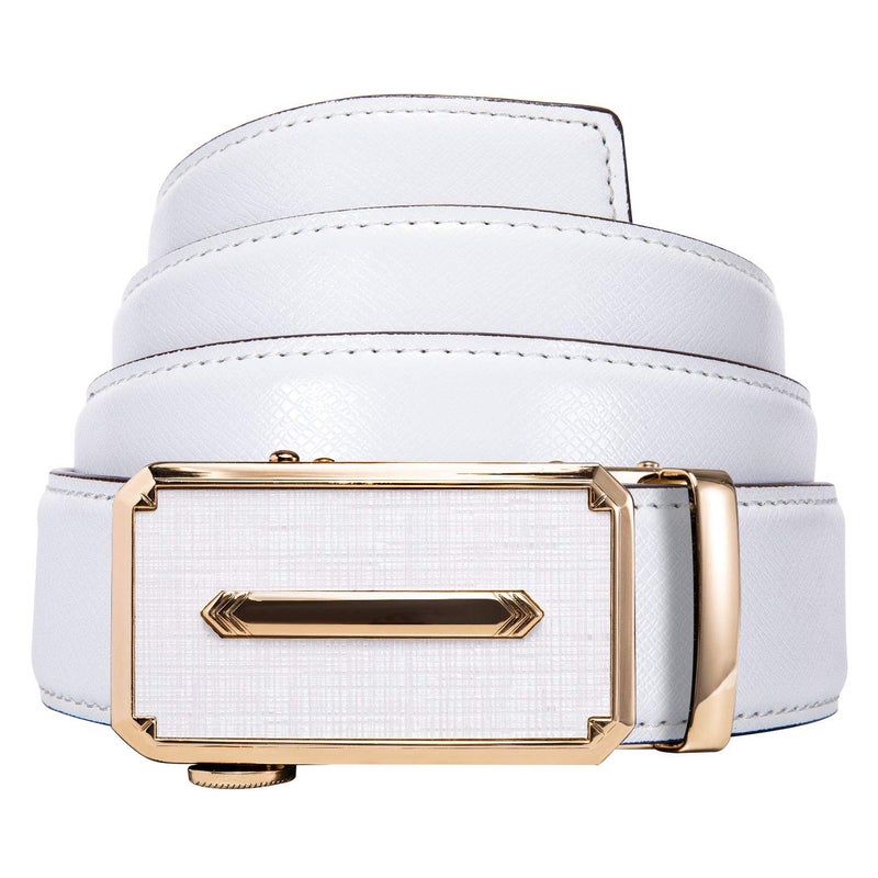 Dubulle White Mens Ratchet Belt Fashion Leather Designer Autoamtic Buckle Adjustable Sliding Strap for Dress Wedding Gift - Image 3